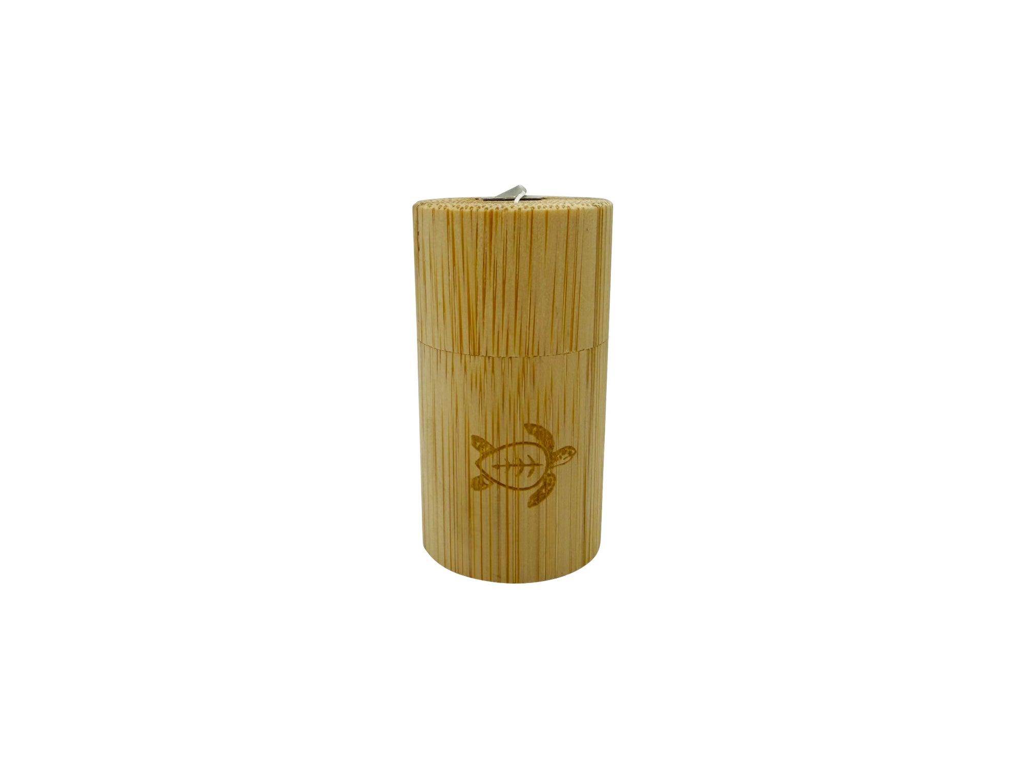 Bamboo container with a turtle design on a white background